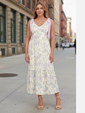 NWT Bridgerton Bow Strap Slip Maxi Dress Blue purple Floral Cottagecore Large